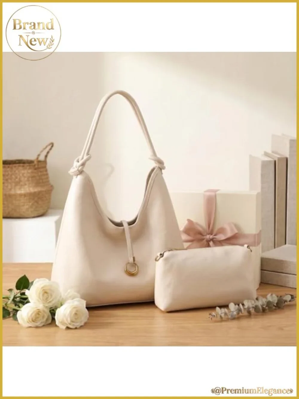 Vegan PU Leather Hobo Tote Bag with Detachable Pouch, Shoulder Crossbody Purse